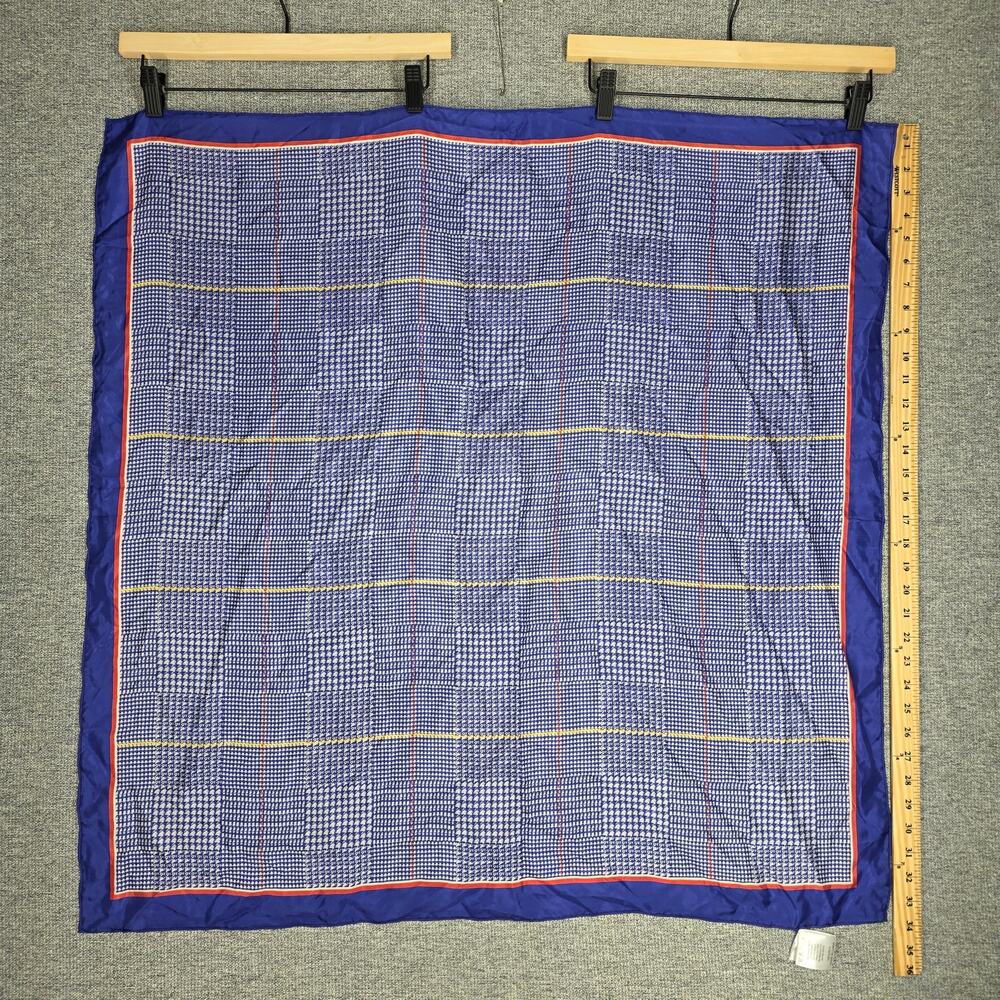 WYOMING TRADERS 100% SILK WILD RAG – BLUE PLAID WITH RED BORDER – 34" SQUARE - Picture 5 of 8